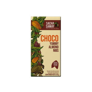 Barra de chocolate con leche con trozos de almendras y Nibs de cacao